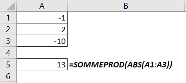 SOMMEPROD et ABS - Calculer la somme des valeurs absolues d'une plage de cellules