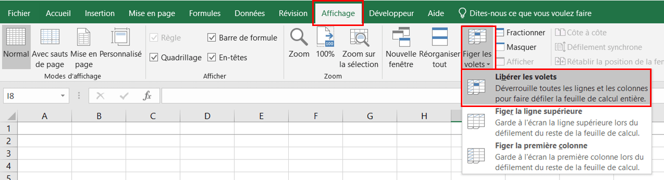 Libérer les volets Excel