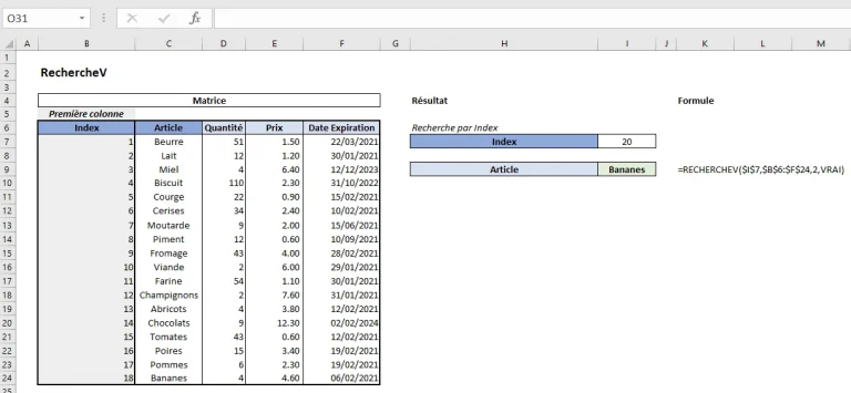 Exemple RechercheV Excel - Correction Erreur "#N/A"