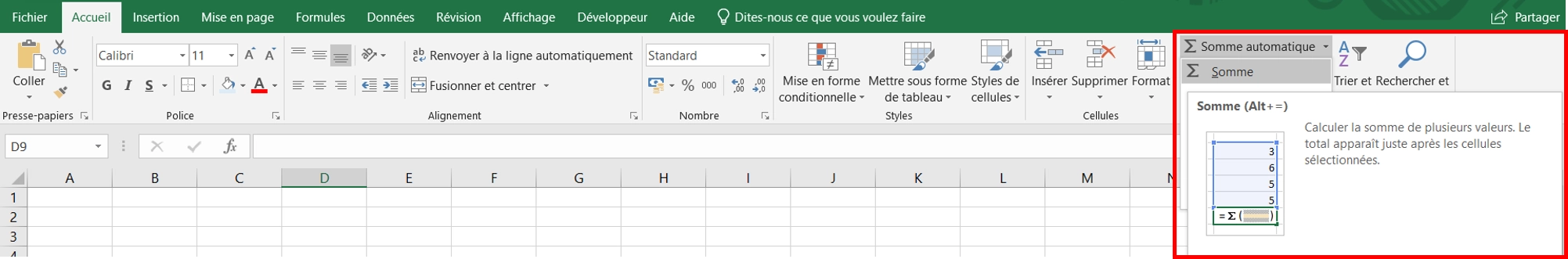 Somme Automatique Dans Excel